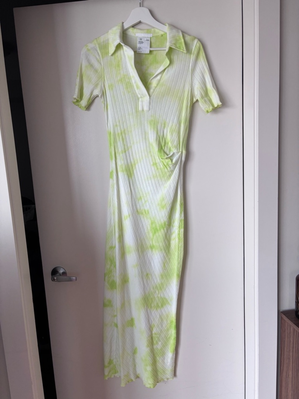 Helmut Lang White and Light Green Tie-Dye Ribbed Polo Maxi Dress